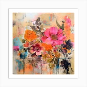 Vintage Bright Flowers 1 Art Print