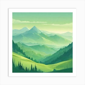 Misty mountains background in green tone 45 Art Print