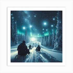 Sledding During the night Art Print