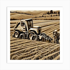 Harvesting Monochrome Cubism Style Art Print