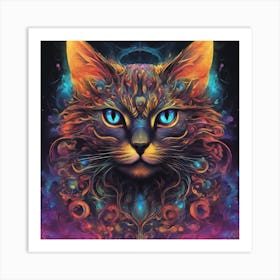Mesmerizing Cat With Luminous Eyes On A Profound Black Background Art Print