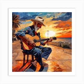 Sunset Acoustic Guitar Art Print