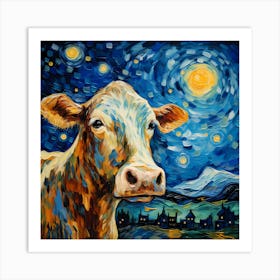 Cow Under The Stars, Vincent Van Gogh Inspired Art Print