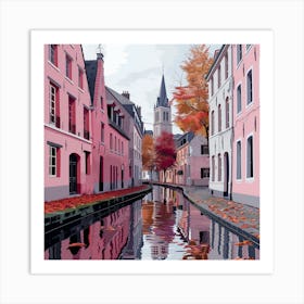 Pink Houses On The Canal Art Print