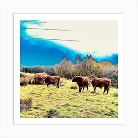 Highland Cows In The Sky Art Print
