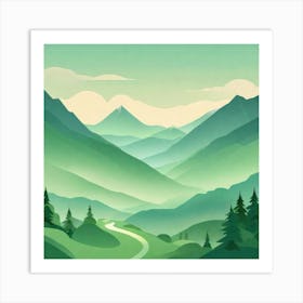 Misty mountains background in green tone 135 Art Print