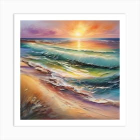 Seashore. Sand, waves, sunset and summer oil colors.uk. Art Print