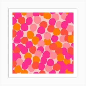 Orange, Red And Pink Vibrant Polka Dot Pattern Square Art Print