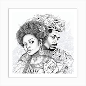 King And Queen Coloring Page 1 Art Print