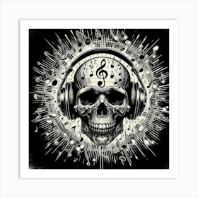 Skull With Headphones 4 Art Print