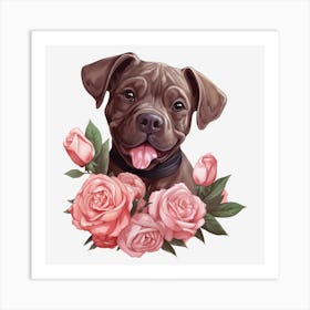 Dog With Roses 4 Art Print