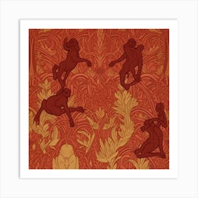 Monkeys On A Red Background Art Print