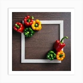 Colorful Peppers In A White Frame Art Print