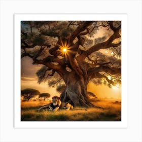 Lions Under The Tree 3 Art Print