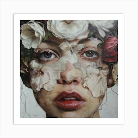 Flowers On A Woman'S Face 1 Art Print