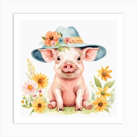 Floral Baby Pig Nursery Illustration (21) Art Print