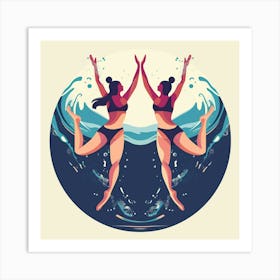 Two Women Jumping In The Water Art Print