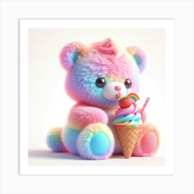 Teddy Bear With Ice Cream Art Print