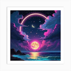 In The Dark Of Night Moonlit sea Art Print