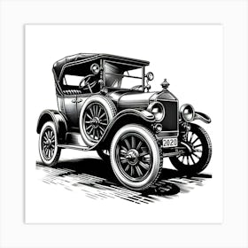 A Stencil Sketch Of A Old Vintage Car 3 Art Print