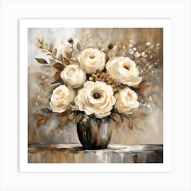 White Roses In A Vase Art Print