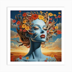 Woman With Flowers In Her Hair Art Print