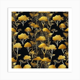 Gold Trees On Black Background Art Print