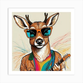 Deer With Guitar 5 Art Print