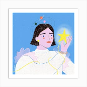 Universe Goddess White In Blue Square Art Print