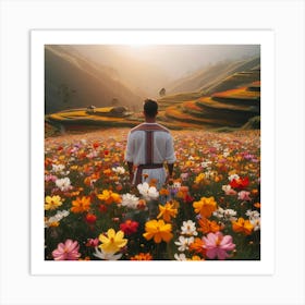 Man In A Flower Field 1 Art Print