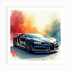 Bugatti La Voiture Noire Amidst A Colorful Watercolor Scene, No Logos Art Print