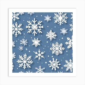 Snowflakes On Blue Background 1 Art Print