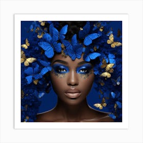 Blue Beauty With Butterflies Art Print