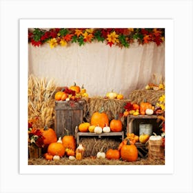 Autumn Harvest Scene Arranged Rustic Style Brimming With Seasonal Abundance Pumpkins Nestled Amon (6) Art Print