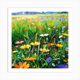 Anime Xl Multicolored Wildflowers Watercolor 002 Art Print