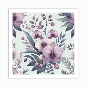 Scandinavian style,Pattern with lilac Orchid flowers 2 Art Print