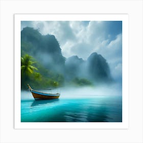 Firefly A Boat On A Beautiful Mist Shrouded Lush Tropical Island 76448 (2) Art Print