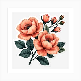 Peach Roses 1 Art Print