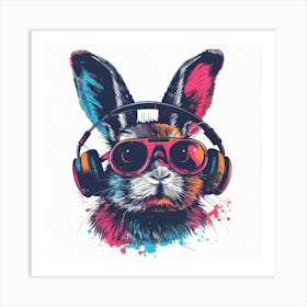 Bunny With Headphones Art Print
