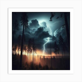 Lightning In The Forest 2 Art Print