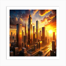 Cityscape At Sunset Art Print