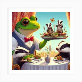 Frogs And Badgers Art Print