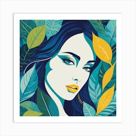 Illustration Of A Woman With Leaves Art Print