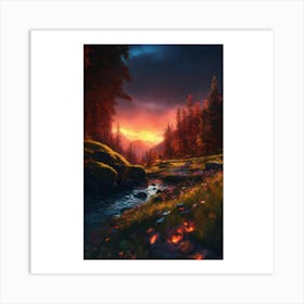 Sunset In The Forest 5 Art Print