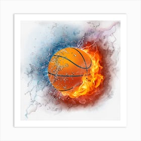 Orange Burning Basketball Painting Art Print