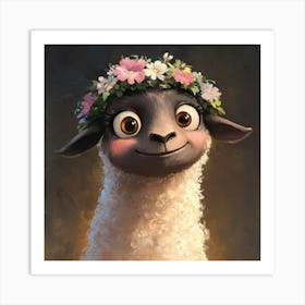 Sheep With A Flower Crown Affiche