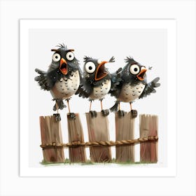 Three Birds On A Fence 3 Art Print