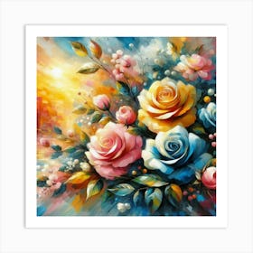 Colorful roses in sunset oil painting abstract painting art 6 Art Print