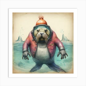 Seal In A Diving Suit Art Print