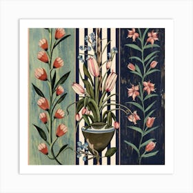 Three equal parts, each part containing a type of flowers 5 Art Print